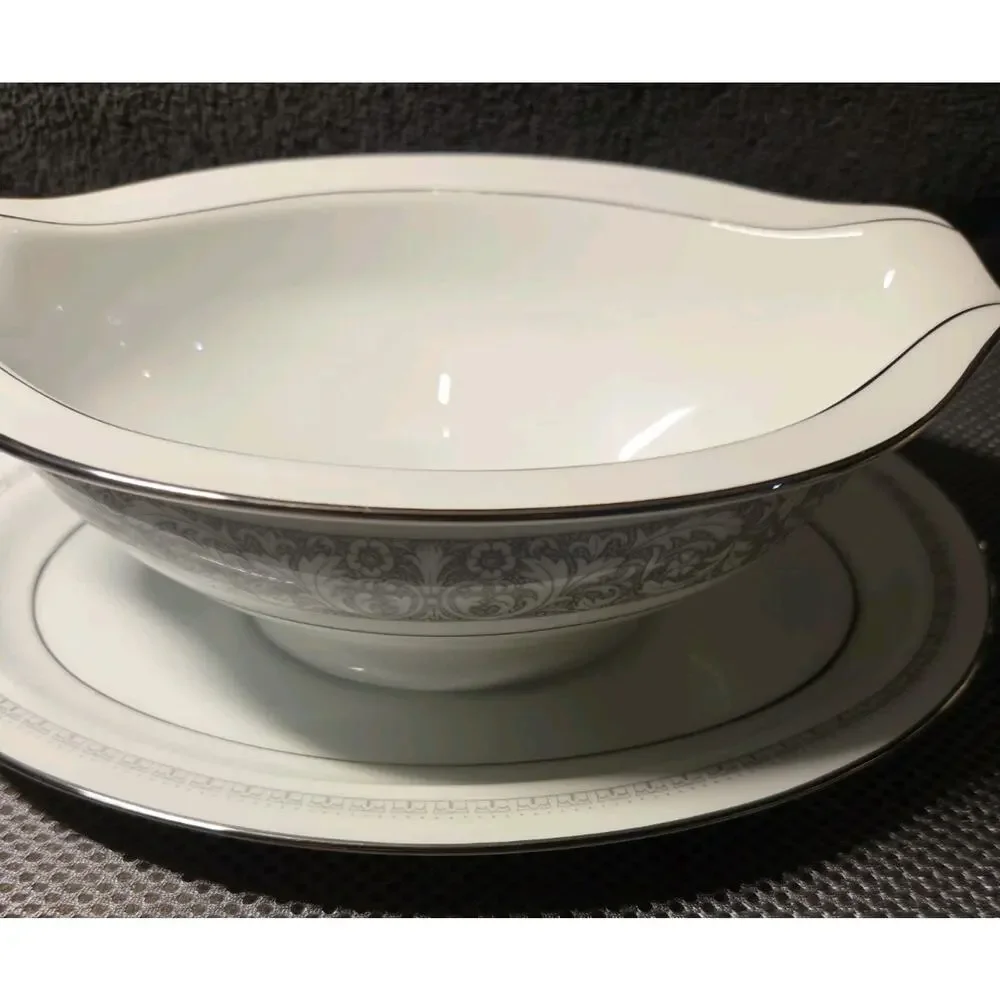 Noritake Naples 6975 Pattern Gravy Boat with Attached Underplate